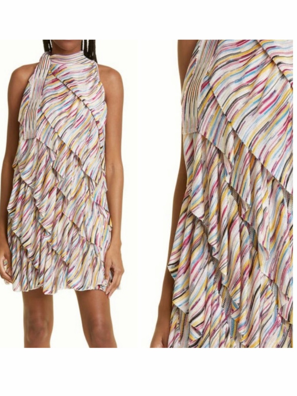 Missoni White Multicolor Ruffle Mini Dress Bow Knit 4 Wedding Guest Party NWT 🟡 - Picture 3 of 14